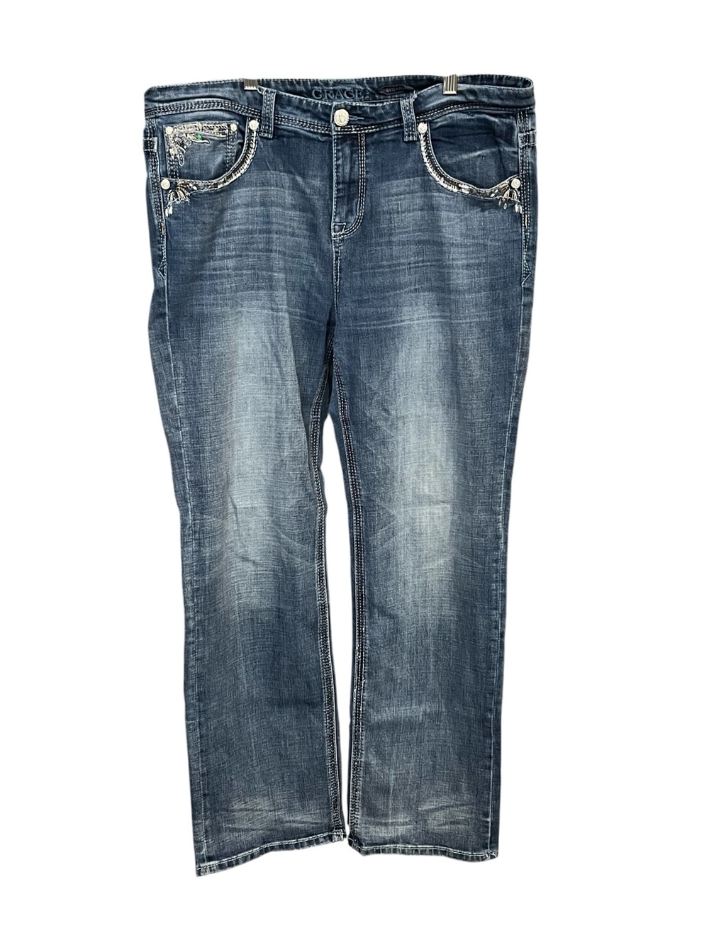 Grace in LA P-Straight Jeans Women’s 19 Blue Embellished Stretch Western